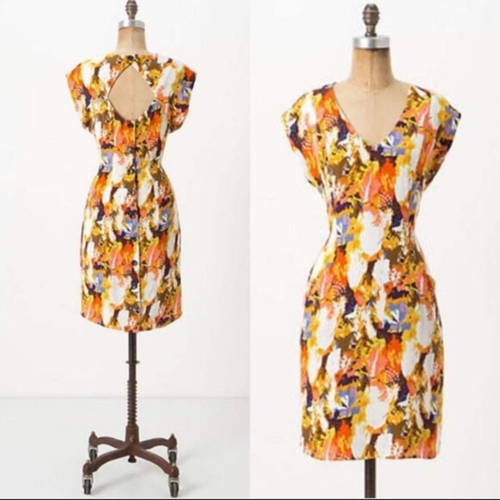 Anthropologie Maple Era Plumes open back dress